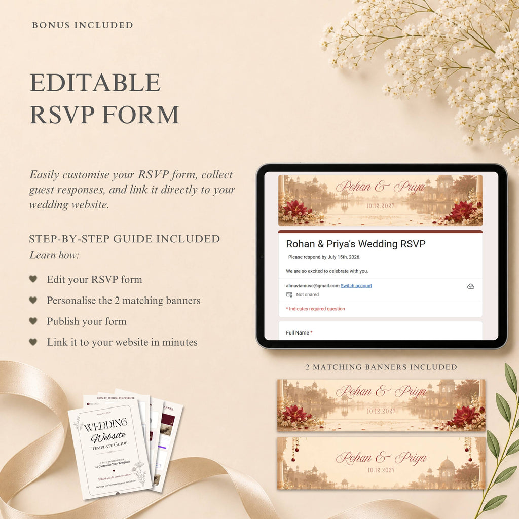 Wedding RSVP page included with editable Indian wedding website template