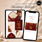 Indian wedding website template editable in Canva with RSVP page and envelope opening design