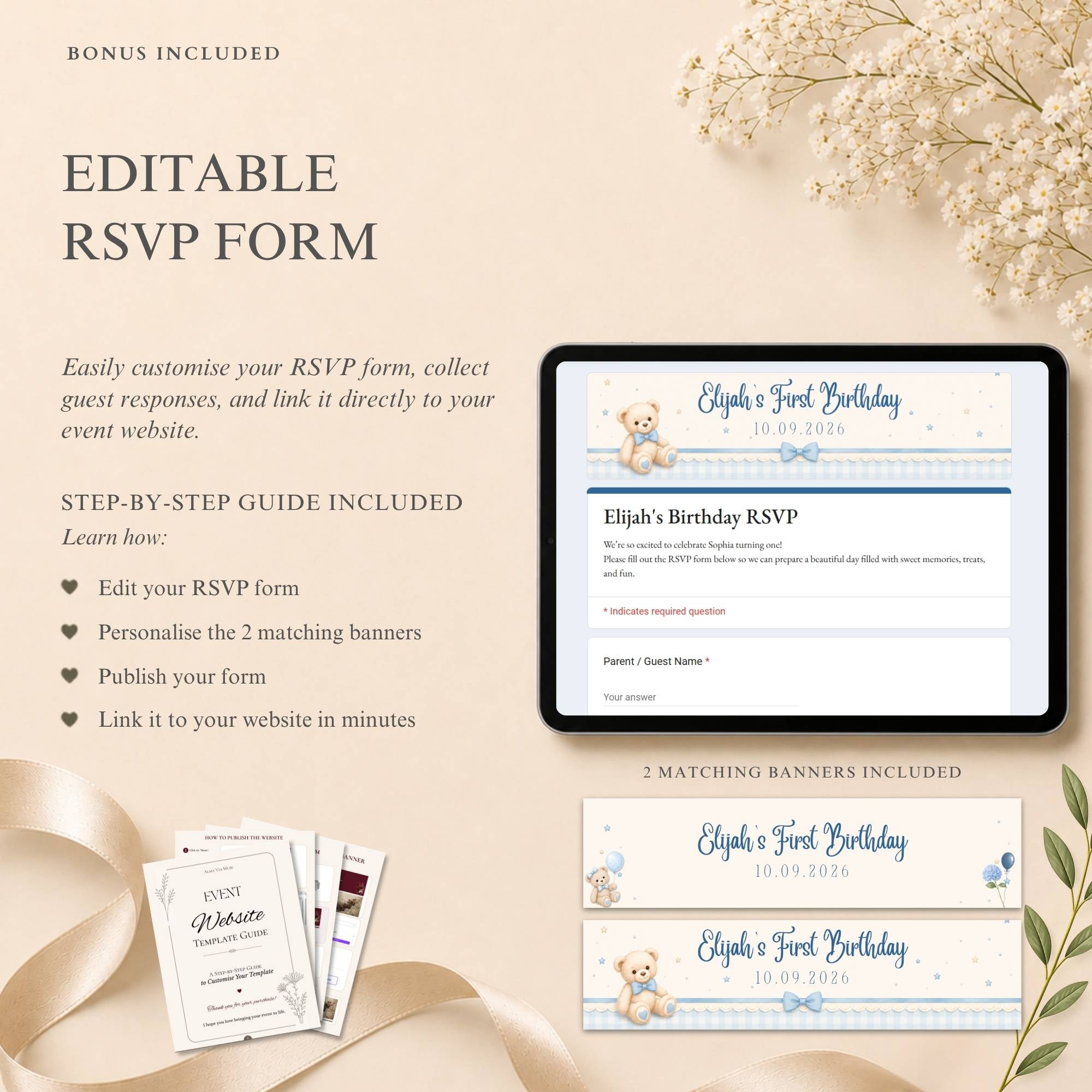 It's Fun to Be One birthday boy website with customizable RSVP form and guest response management.