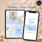 It's Fun to Be One birthday boy website template displayed on phone and tablet with editable Canva design and RSVP feature.