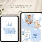 It's Fun to Be One birthday boy website template including a detailed Canva editing guide for easy customization.