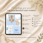 It's Fun to Be One birthday boy website template highlighting RSVP, mobile access, and editable Canva features.