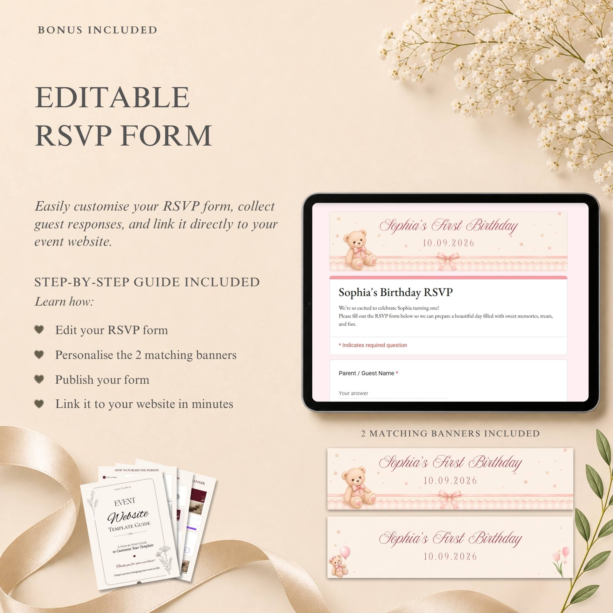 RSVP management page allowing guests to respond online through the birthday website.