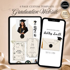 Ivory and black graduation website template featuring an elegant graduation party website with RSVP.