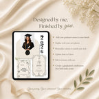 Editable Canva graduation website template with customizable colors, fonts, text, and photos.