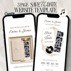 Ivory photo booth save the date website template featuring an elegant interactive wedding announcement.