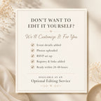 Optional editing service available for the Canva ivory save the date website template.