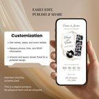 Editable Canva ivory save the date website with customizable text, photos, fonts, colours, and links.