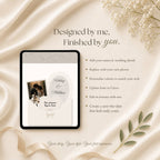 Interactive envelope opening lace wedding website shown on tablet and mobile devices.
