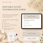 Editable guest information form included with matching banners for the lace save the date wedding website.