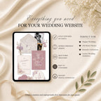 Four page lace wedding website template featuring RSVP page love story page and wedding details page