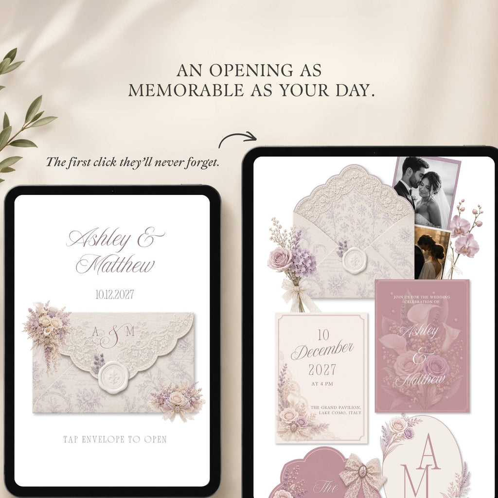 Love story page for lace wedding website template editable in Canva