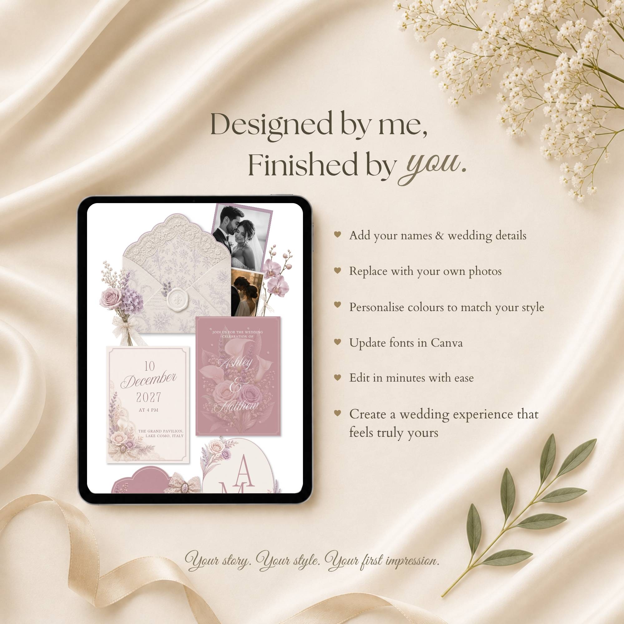 Wedding RSVP page template included with editable lace wedding website