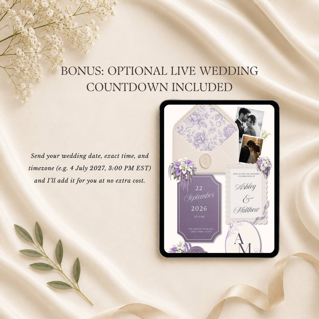 Wedding website template with optional live countdown feature and editable Canva website design