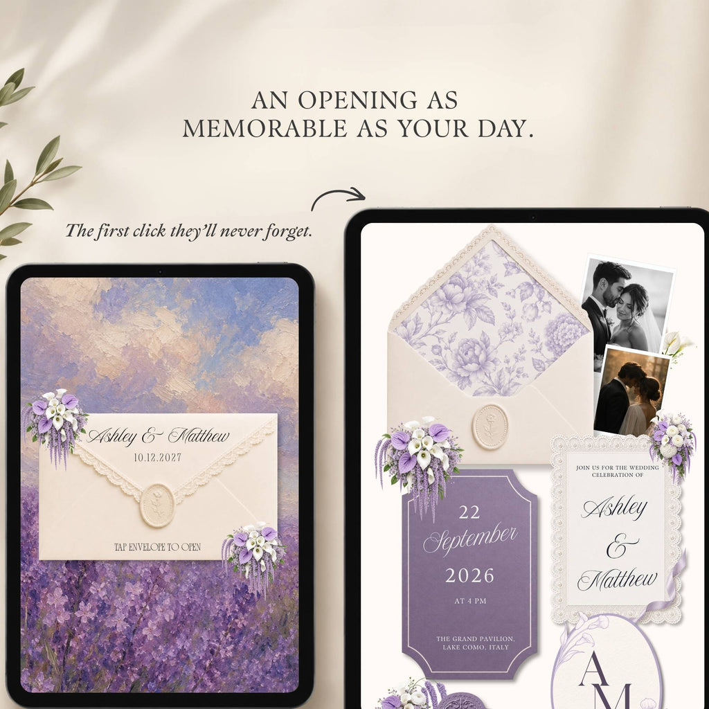 Interactive wedding website envelope opening page designed to create a memorable first impression for guests