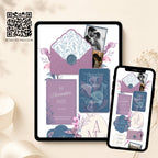 Mobile wedding website template with dusty blue and lavender floral design