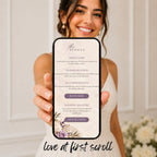 Lavender wedding RSVP website featuring a mobile-friendly online guest response form with matching purple and ivory floral details.