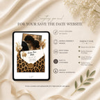 Save the date website template featuring event details, couple photos, RSVP form, and wedding information.