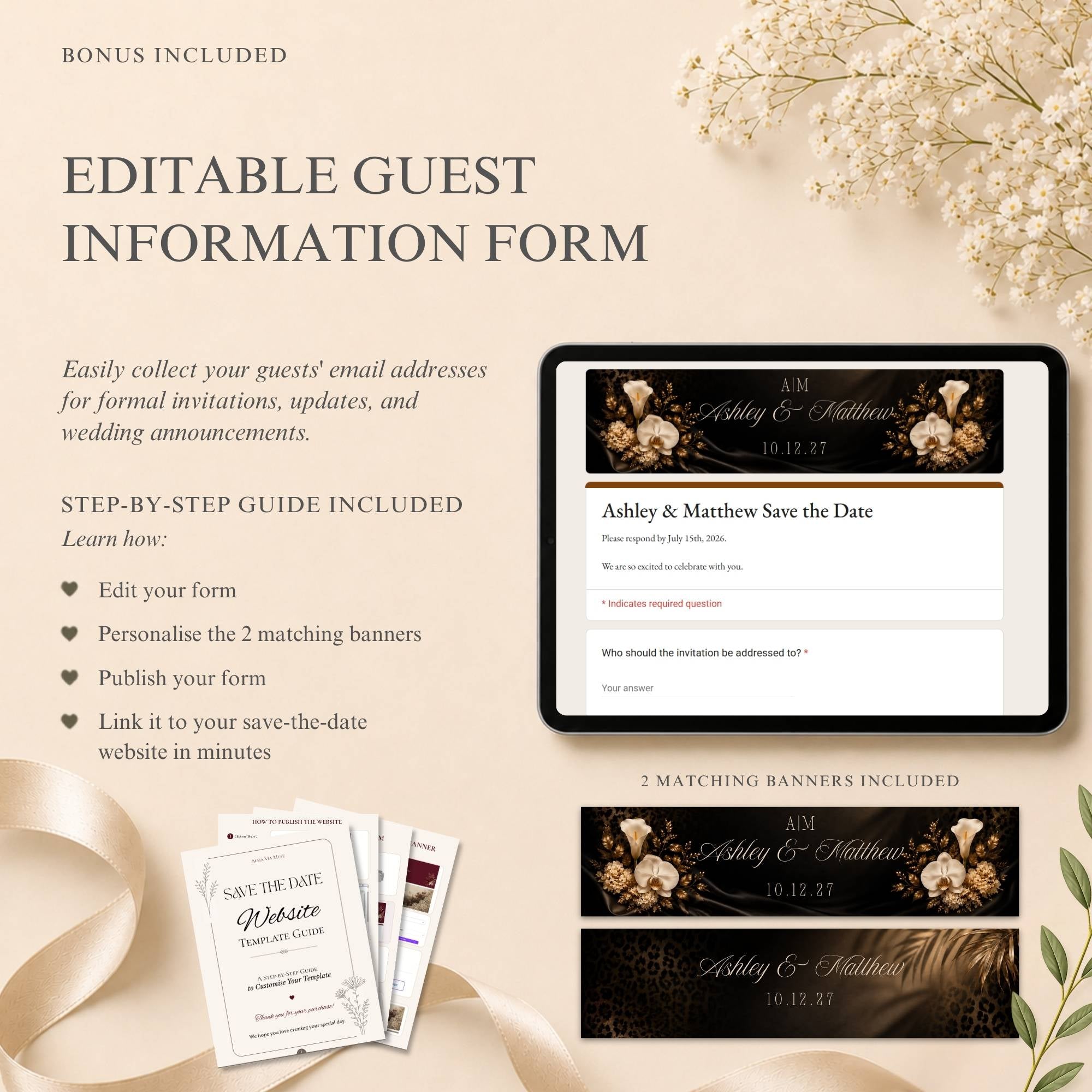 Save the date RSVP website with integrated online guest response collection.