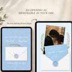 Complete walkthrough of the light blue save the date website template layout and customization features.