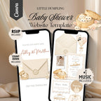 Little Dumpling baby shower website template featuring an interactive baby shower website with RSVP.