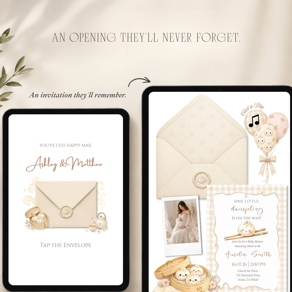 Fully editable Little Dumpling baby shower website template designed in Canva.