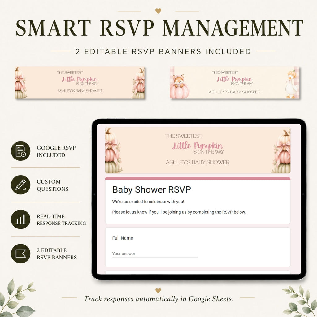 Baby shower RSVP website with integrated online guest response collection.