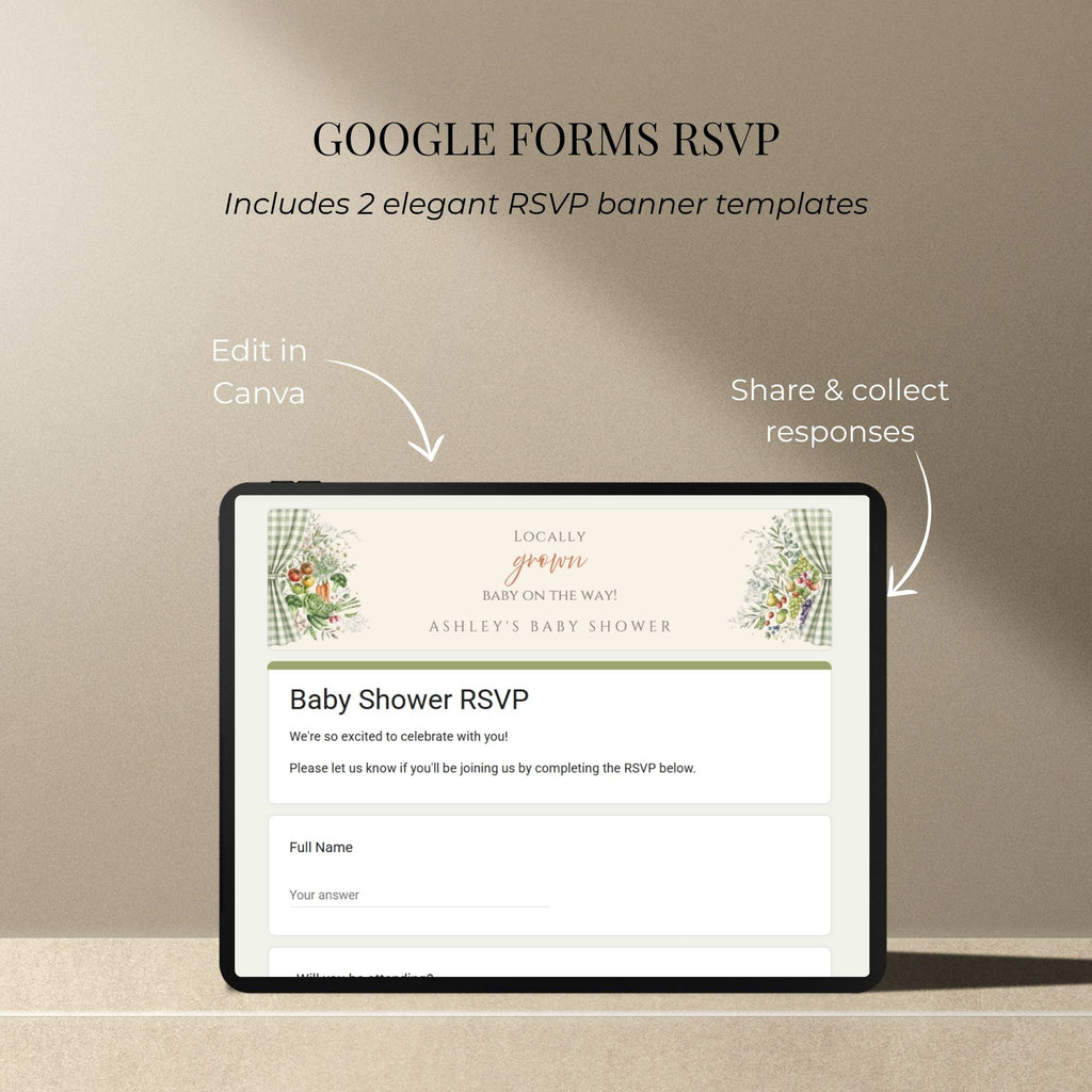 Baby shower RSVP website with integrated online guest response collection.