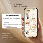 Editable Canva baby shower website template with customizable colors, fonts, text, and photos.