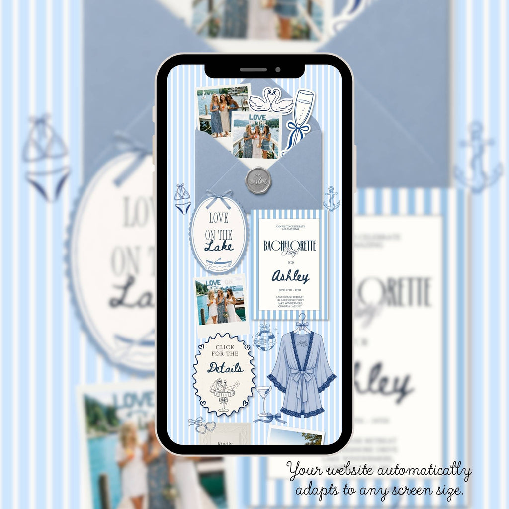Mobile-friendly Love on the Lake bachelorette website with simple navigation for guests.