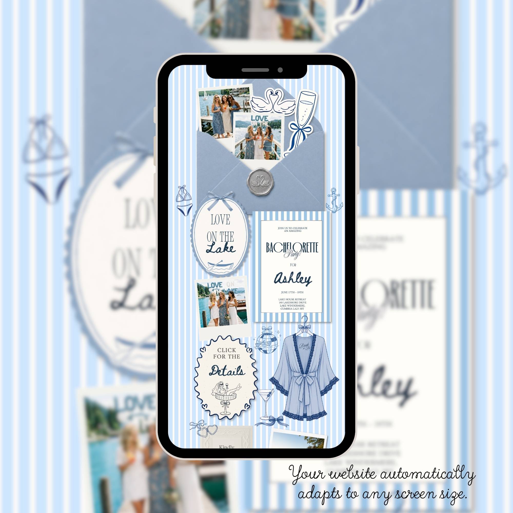 Mobile-friendly Love on the Lake bachelorette website with simple navigation for guests.