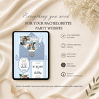 Features included in the Love on the Lake bachelorette website template with RSVP and editable pages.