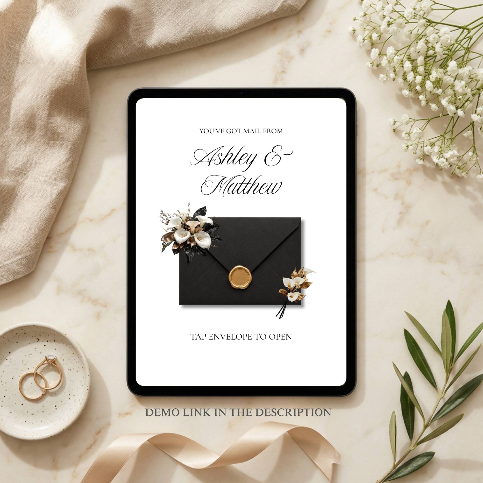 Luxury Canva wedding website template with RSVP page and mobile-friendly design