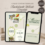 Margs and Matrimony bachelorette website template featuring a margarita-themed celebration with RSVP and itinerary pages.