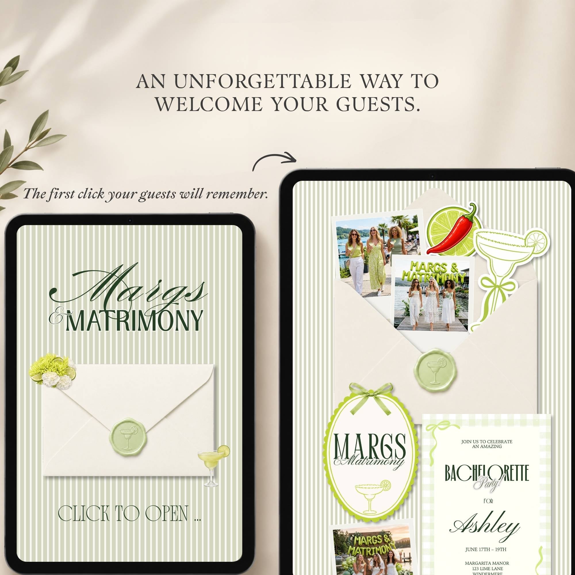 Detailed guide showing everything included in the Margs and Matrimony Canva bachelorette website template.