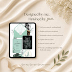 Wedding details page with ceremony reception and travel information in mint green theme