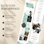 Interactive envelope opening page for mint green wedding website template