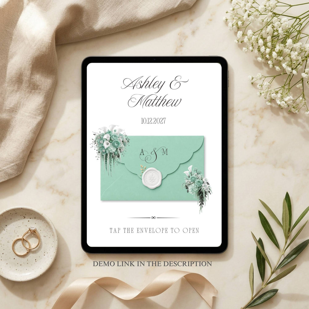 Google Forms RSVP template included with mint green wedding website template