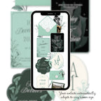 Love story page for mint green wedding website template editable in Canva