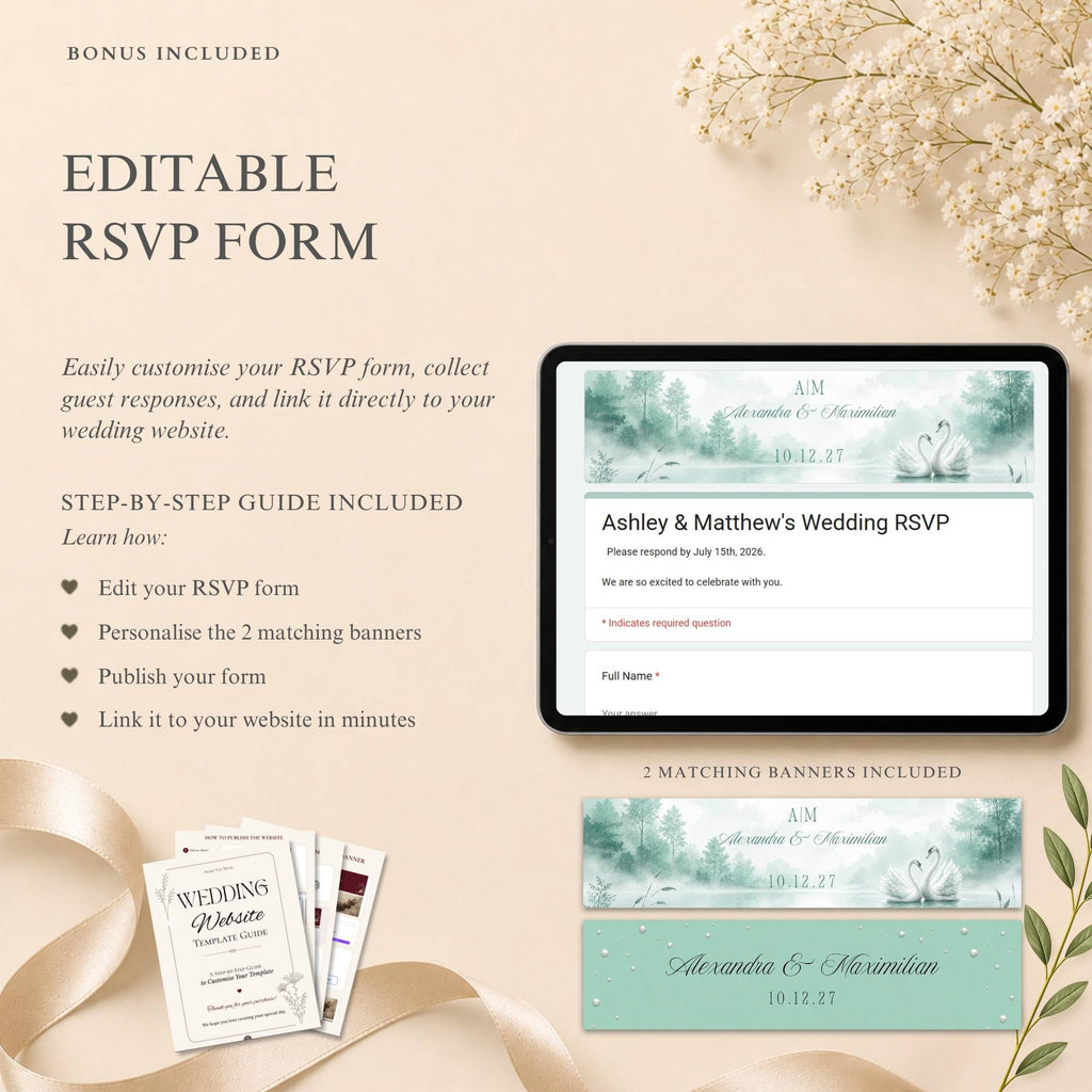 Wedding RSVP page template included with mint green wedding website
