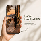 Mobile wedding website with easy navigation buttons for browsing the Italian-inspired digital invitation.