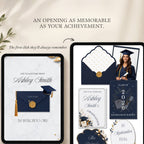 Detailed overview of the navy graduation website template features and customization options.