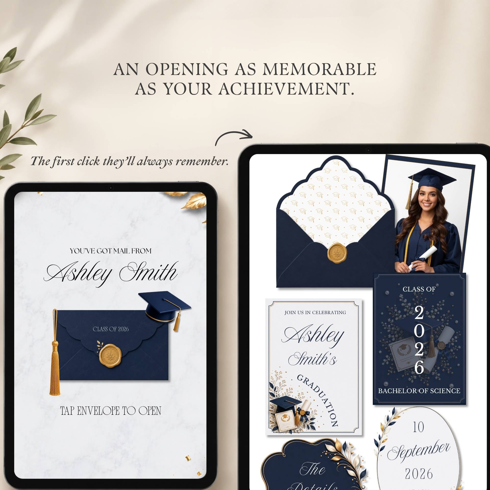 Detailed overview of the navy graduation website template features and customization options.