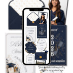 Mobile-friendly navy graduation website with simple navigation and RSVP access.
