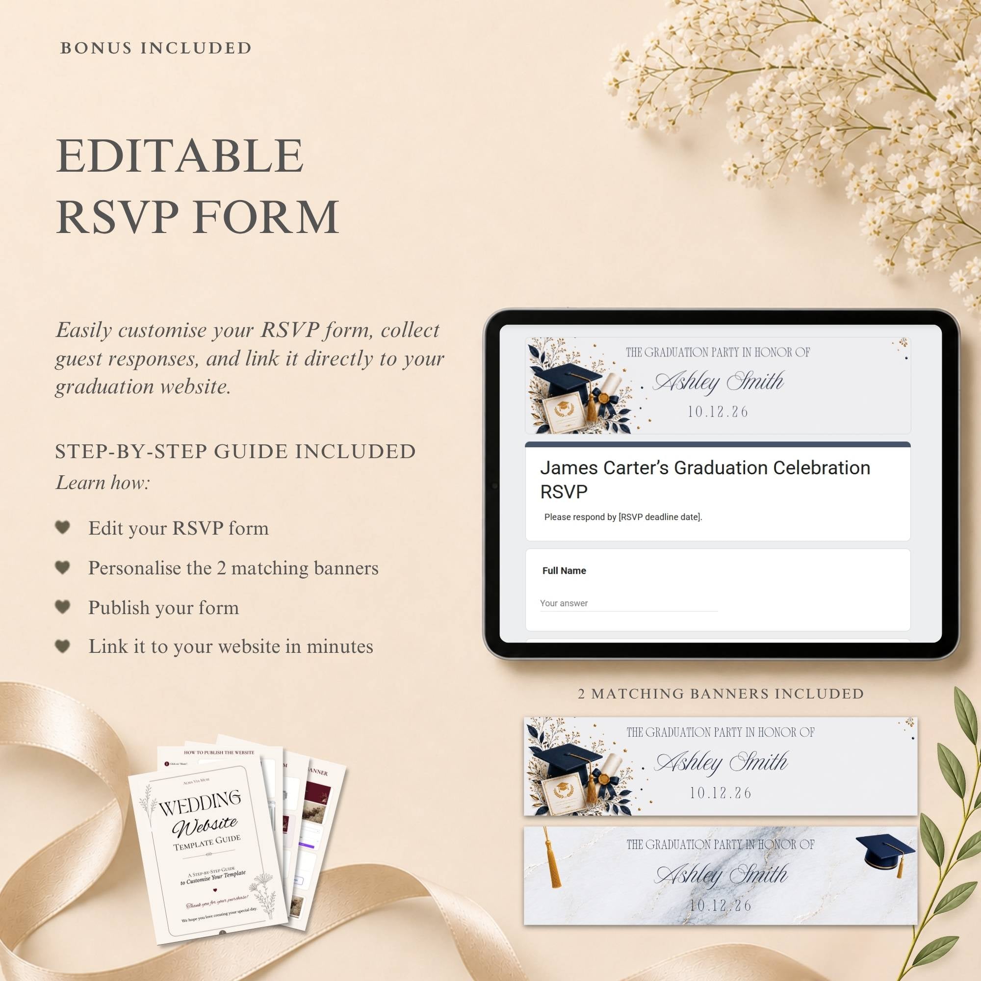 Graduation RSVP website with integrated online guest response collection.