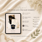 Save the date website template featuring wedding announcement details, RSVP form, and photo sections.