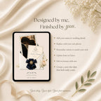 Editable Canva save the date website template with customizable colors, fonts, text, and photos.