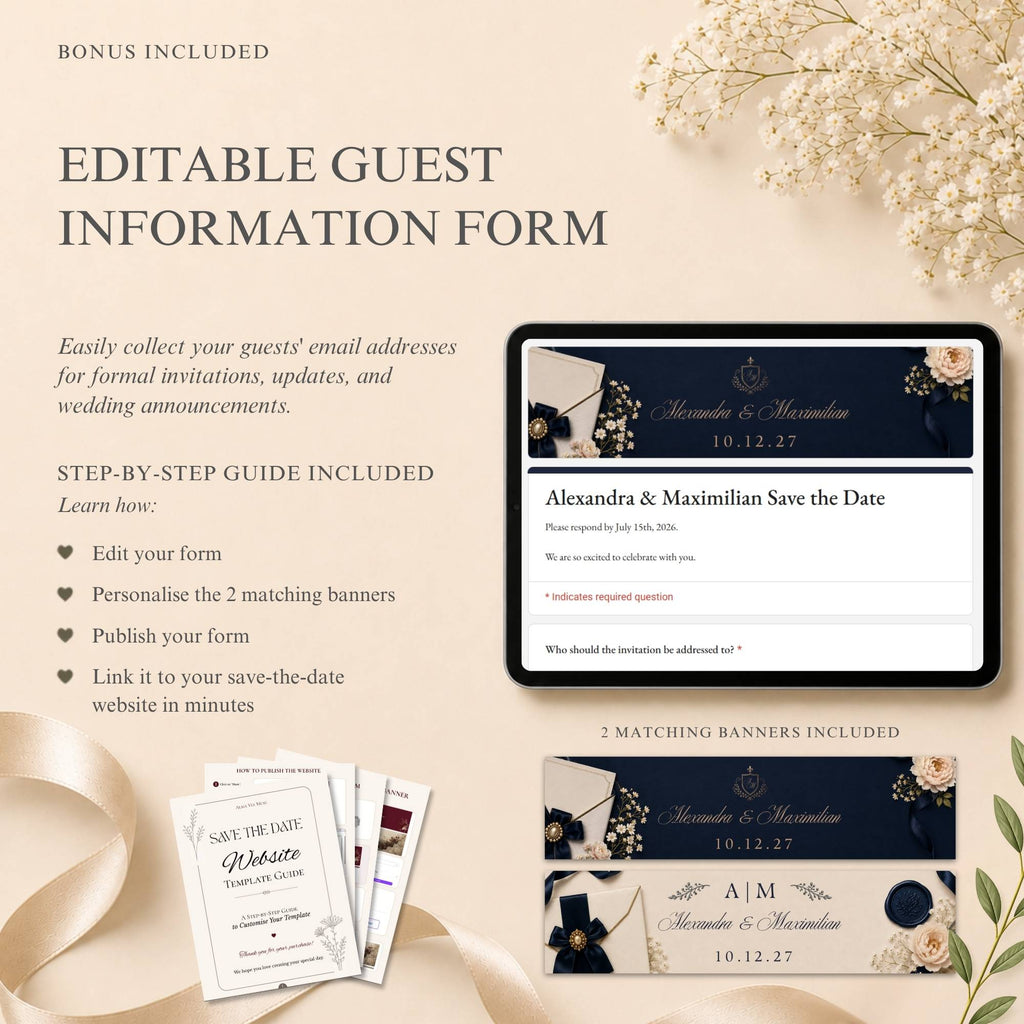 Save the date RSVP website with integrated online guest response collection.