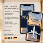 Navy passport save the date video with animated envelope opening, wedding announcement, couple photo, wedding date and music.