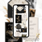 Old money inspired black and gold wedding website template for Canva